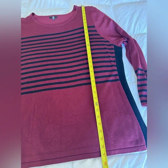Women’s plus size 3X Long Sleeve sweater- Deep red and Black Stripes. - Picture 6 of 11